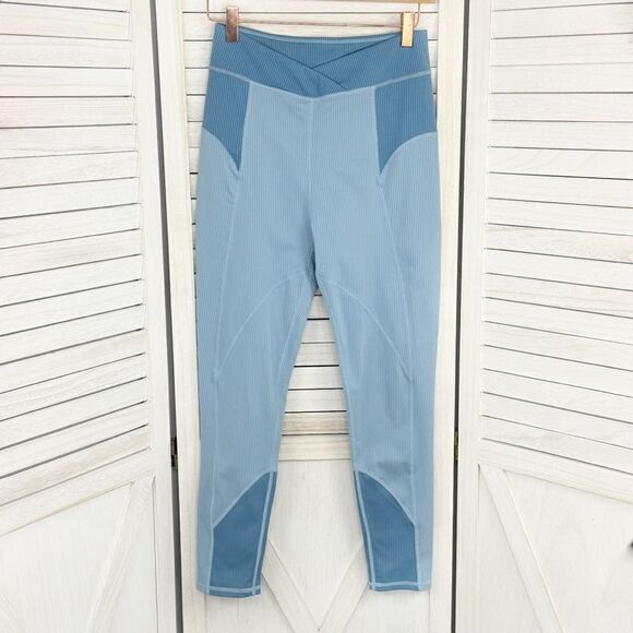 For Love & Lemons Ella Ribbed Crop Leggings Blue Medium - Picture 6 of 13